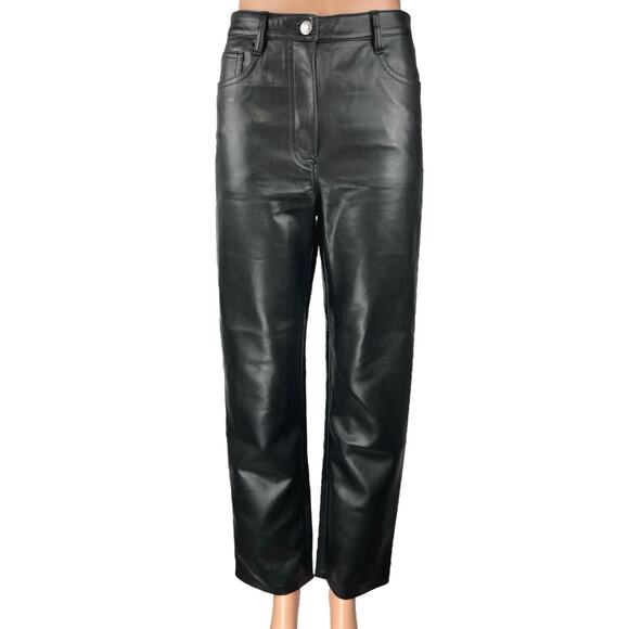 Aritzia Wilfred Black Faux Vegan Leather High Waist Straight Wide Leg Pants Sz 4 - Picture 1 of 5